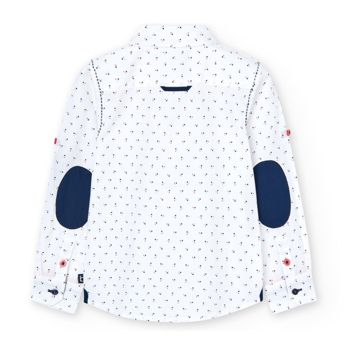 Camisa estampada niÃ±o, popelÃ­n, cuello camisero, mangas