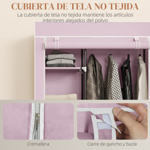 Armario de Tela con Ruedas, Armario Portátil, con Barra para Colgar, 6 Estantes, Marco de Acero, para Dormitorio, Vestidor, 103x43x162,5 cm, Rosa