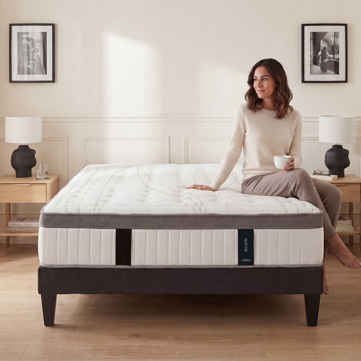 Ensemble Matelas Altesse & Sommier Kit Tissu, Mémoire de Forme & Hyper Soft, 27 cm, Accueil Enveloppant, Soutien Ferme