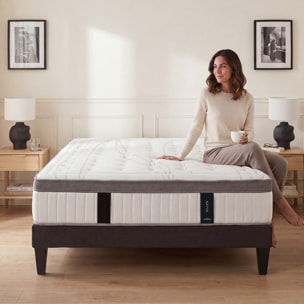 Ensemble Matelas Altesse & Sommier Kit Tissu, Mémoire de Forme & Hyper Soft, 27 cm, Accueil Enveloppant, Soutien Ferme