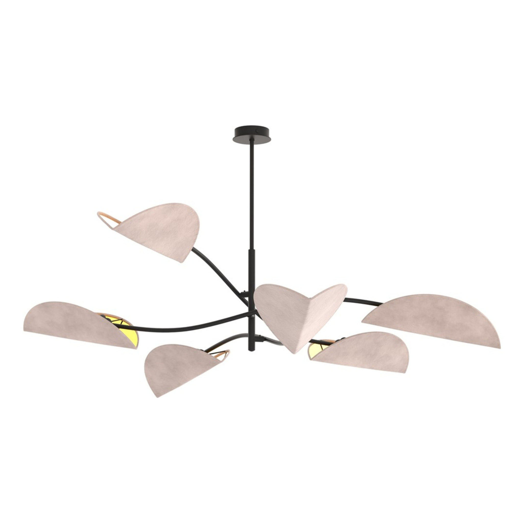 Lampada a sospensione Lotus in acciaio nero e velluto grigio