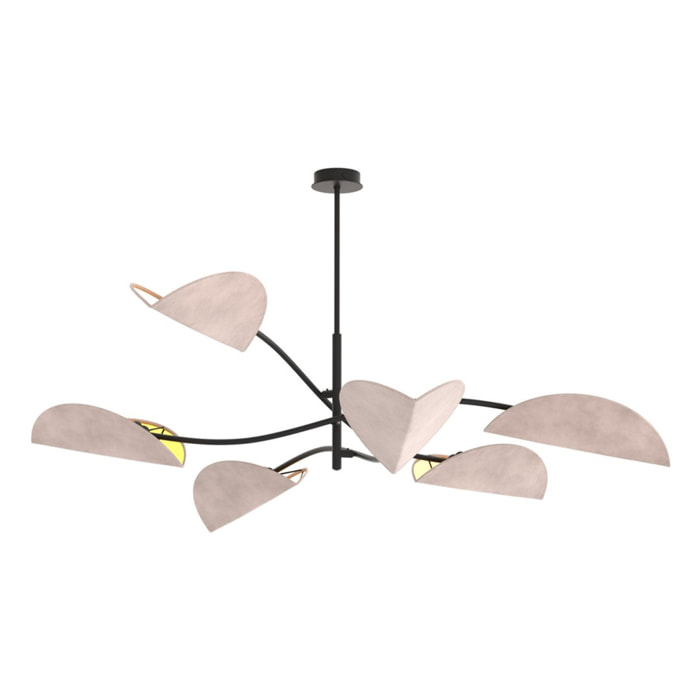 Lampada a sospensione Lotus in acciaio nero e velluto grigio