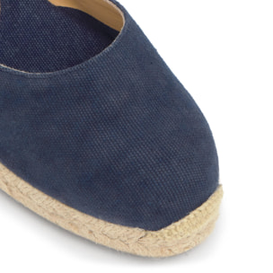 Alpargata con cuña 3 cm en lona de algodón con talonera trenzada y pulsera con hebilla