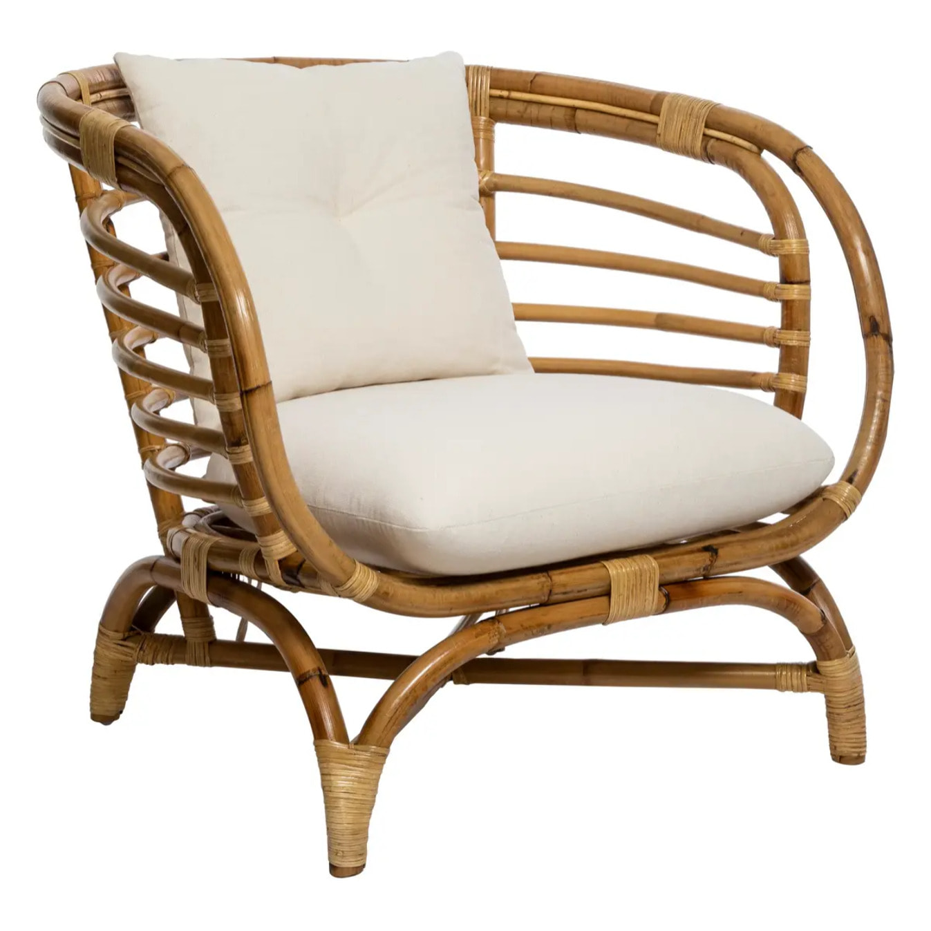 Fauteuil "Farah" rotin tissu blanc