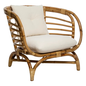Fauteuil "Farah" rotin tissu blanc