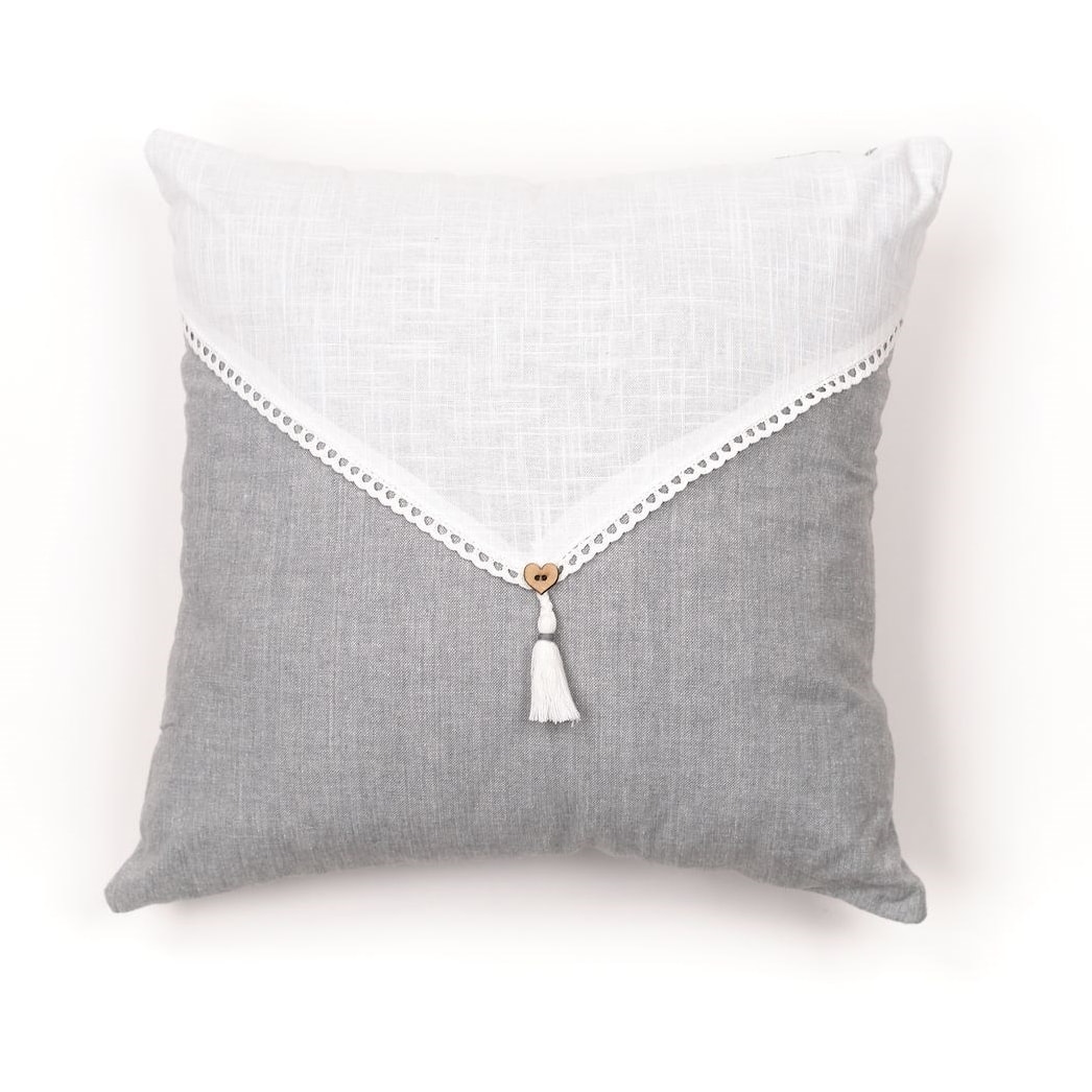 Coussin déhoussable avec pompon coton uni CHARME gris