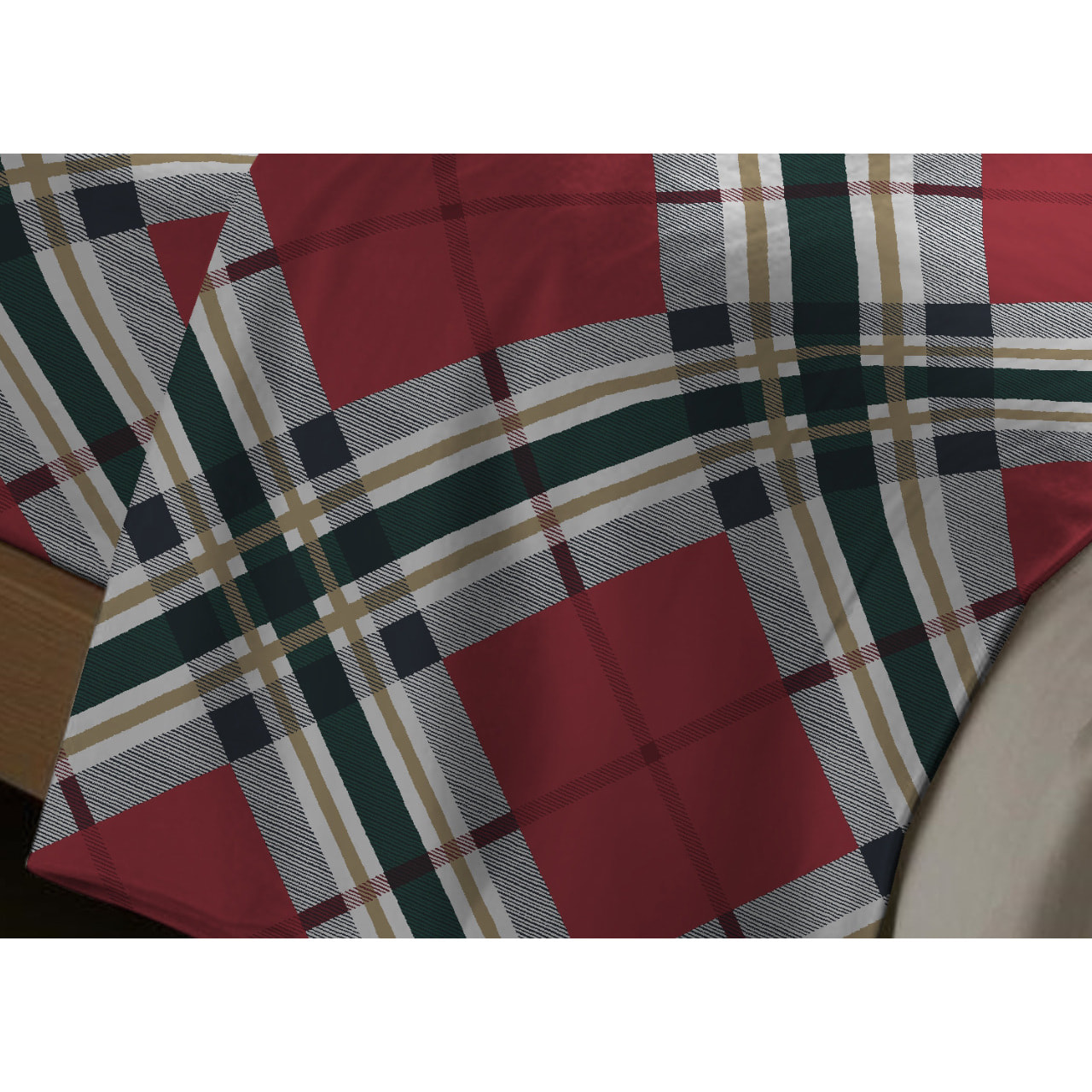 Completo Lenzuola In 100% Cotone Fantasia Scozzese Disegno Tartan