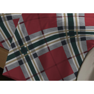 Completo Lenzuola In 100% Cotone Fantasia Scozzese Disegno Tartan