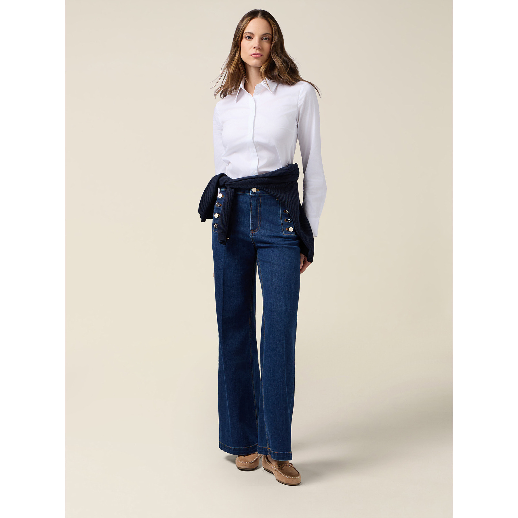 Oltre - Jeans palazzo con botones decorativos - Azul