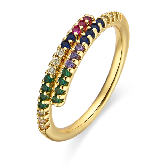Anillo con Circonita Multicolor acabado oro 18k