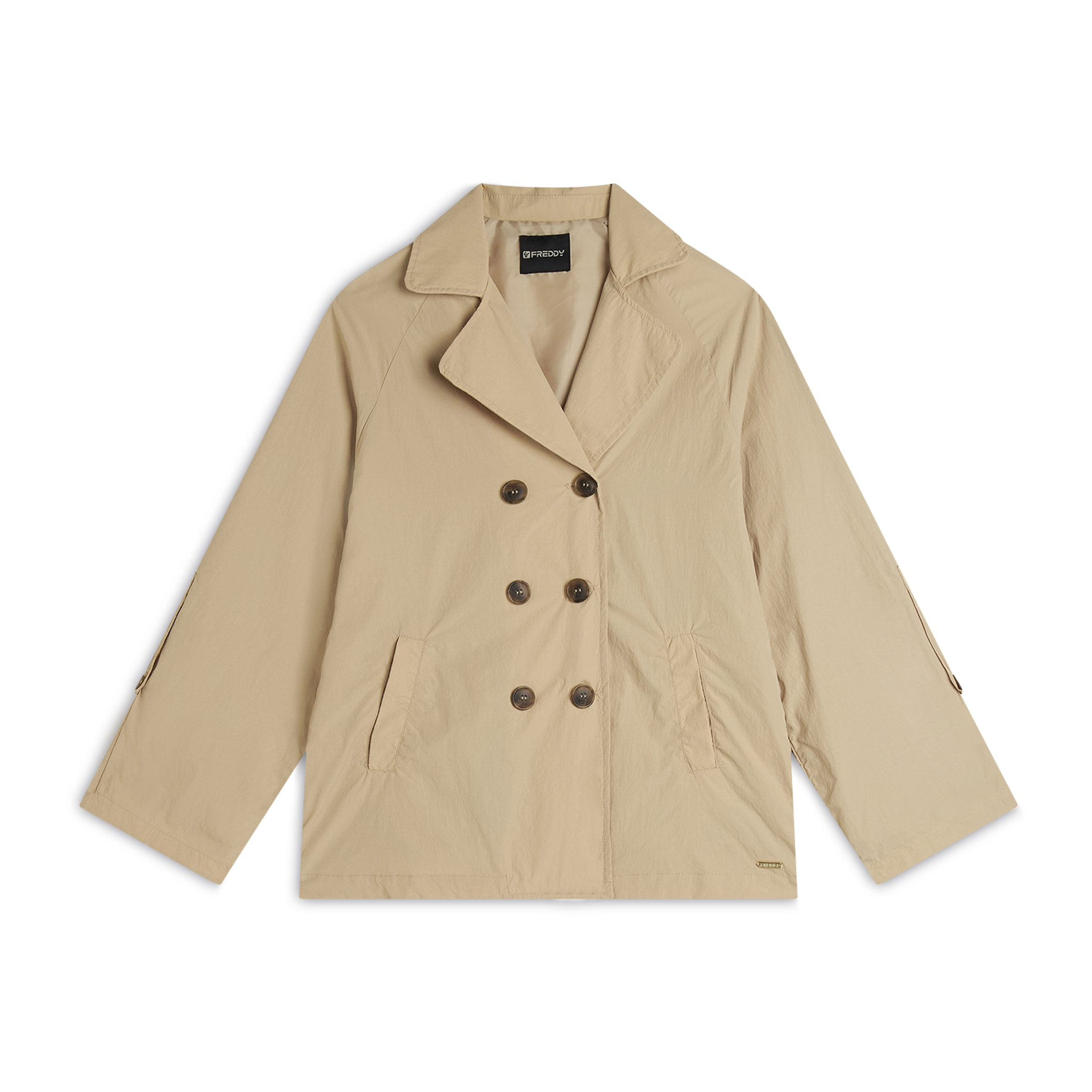 Trench donna in nylon lunghezza media con maniche ampie
