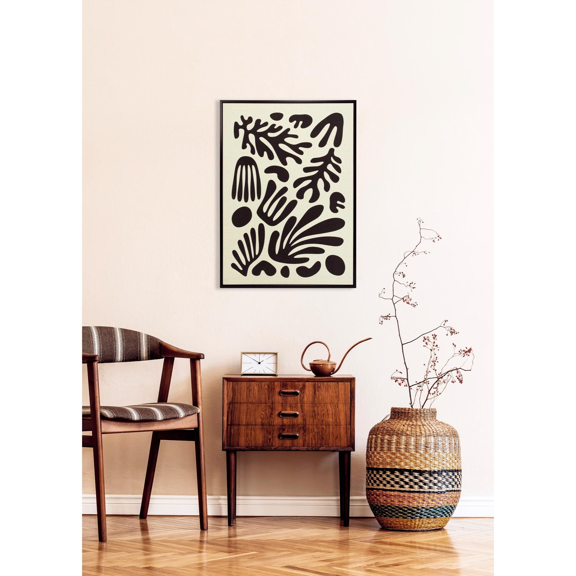 Cuadro Linen lino impresión 3D abstracto beige-negro 72x52x4 cm