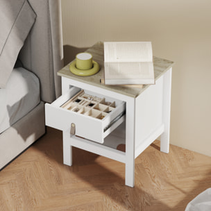 Mesita de Noche Moderna Mesilla de Noche con Cajón Compartimento Abierto Mesa Auxiliar para Salón Dormitorio 45x40x55 cm Blanco