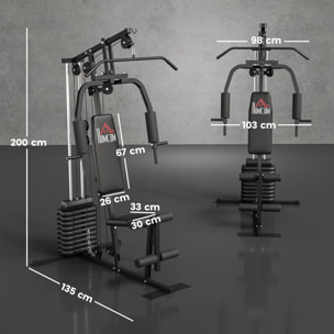 Multiestación Musculación, Máquina de Musculación con Prensa de Pecho, Placas de Peso de 45 kg, Curl de Piernas y Polea Mariposa, Carga 100 kg, para Entrenamiento Casa Gimnasio, Negro