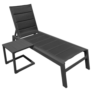 Set bain de soleil et table d'appoint BARBADOS en textilène noir - aluminium gris anthracite