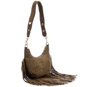 Ateleta borsa a tracolla in vera pelle scamosciata, con frange.