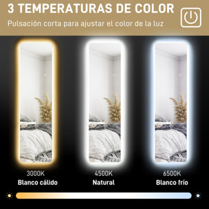 Espejo de Cuerpo Entero con Luz LED 150x40 cm Espejo de Pie o de Pared sin Marco con Iluminación de 3 Colores Función de Memoria y Táctil Inteligente para Salón Dormitorio Transparente