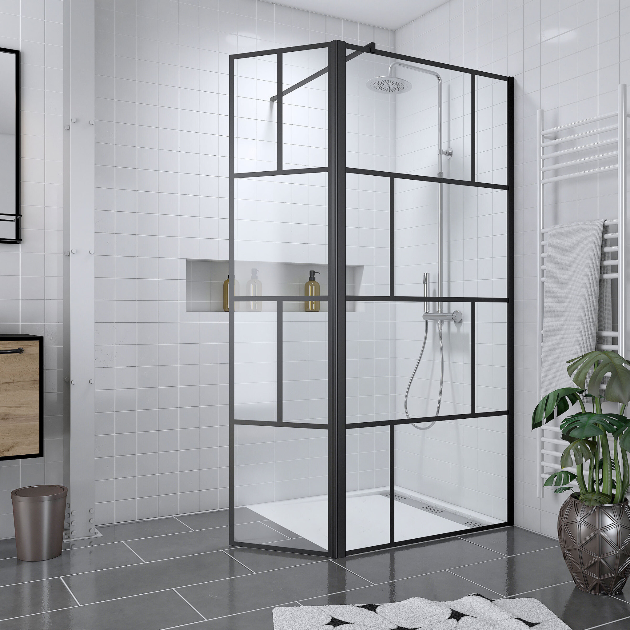 Pack Paroi de douche 90+40x195cm + Receveur blanc lineaire 90x90cm - BLOCKS 90