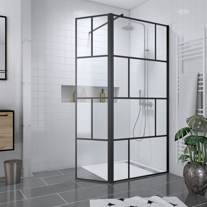 Pack Paroi de douche 90+40x195cm + Receveur blanc lineaire 90x90cm - BLOCKS 90