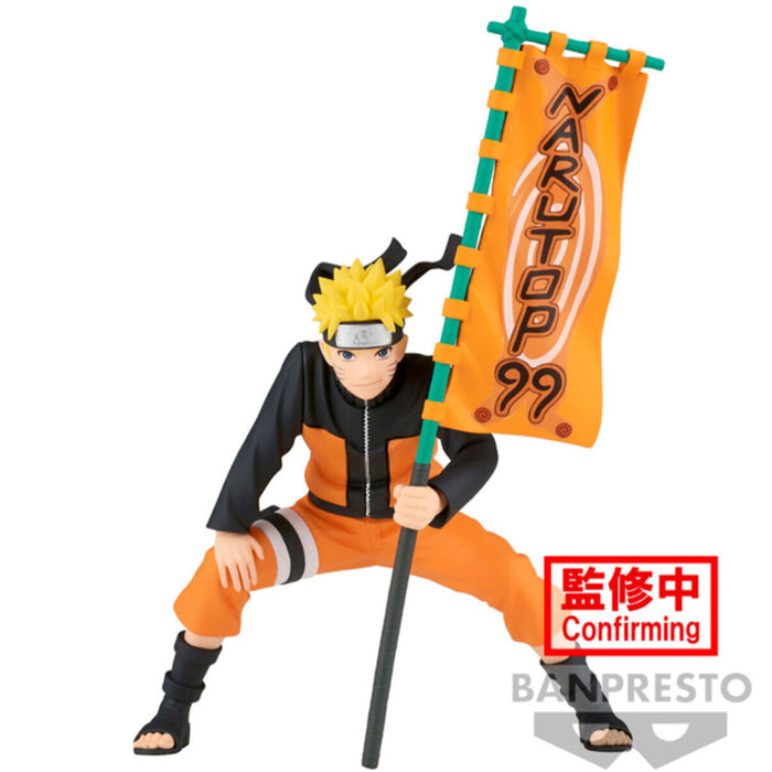 Naruto Shippuden Statua Naruto con Bandiera Narutop99 11cm Banpresto