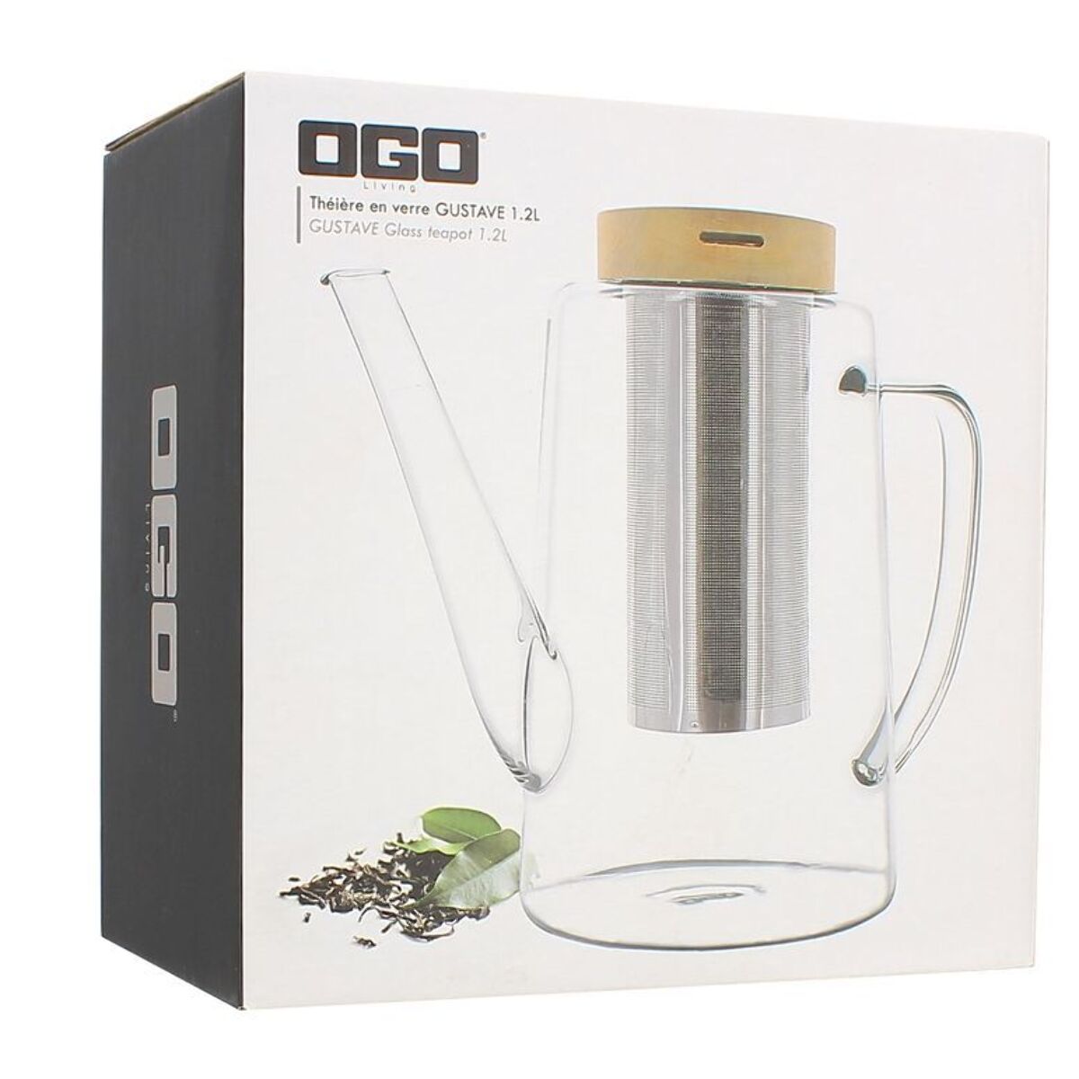 Théière en verre et couvercle en bois 1,2L GUSTAVE