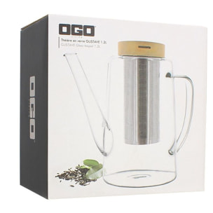 Théière en verre et couvercle en bois 1,2L GUSTAVE