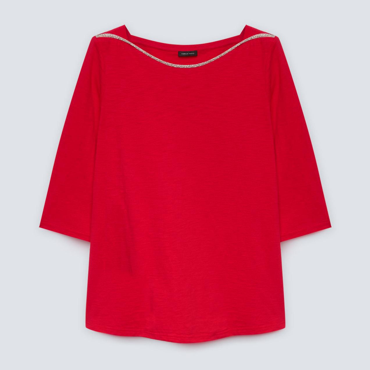 Fiorella Rubino - Camiseta de algodón con borde de lúrex - Rojo