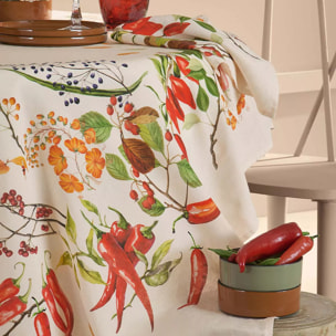 Nappe lin & coton lavé 150 g/m² imprimé vert rouge Piments doux caliente