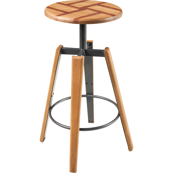 STOOL - SGABELLO CON SEDUTA LEGNO BICOL.GAMBE FERRO RIV IN LEGNO - misura: 36X36X68 cm