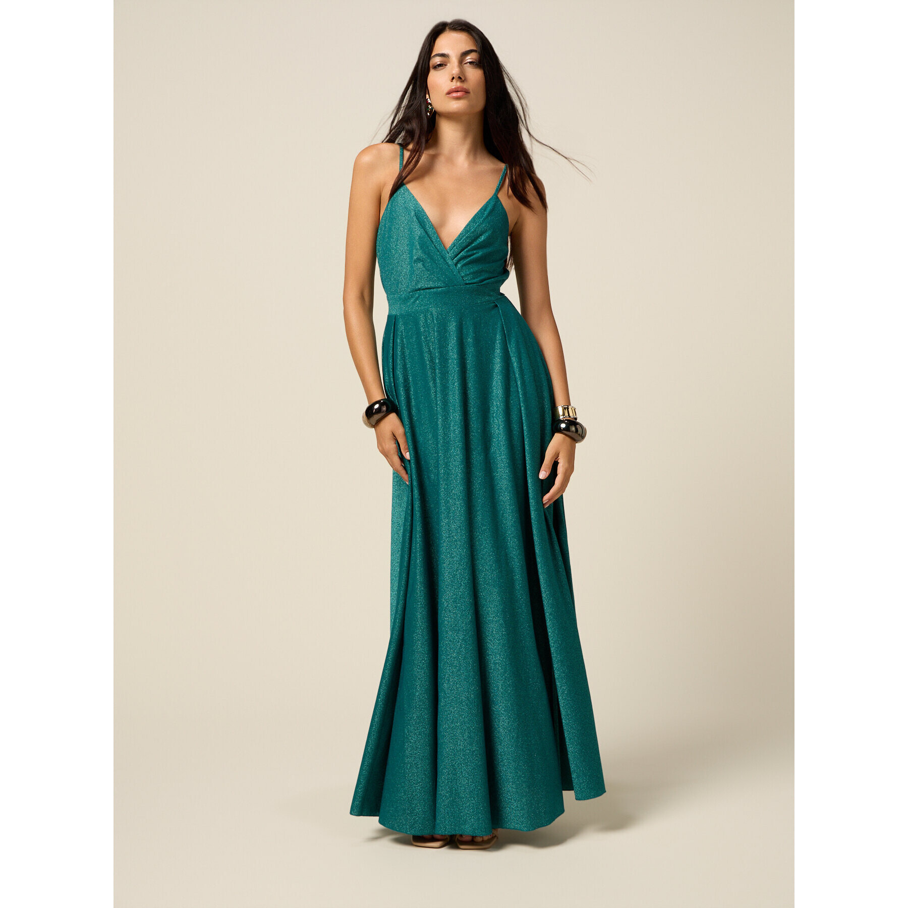 Oltre - Vestido de jersey de lurex plisado - Petrol Blue