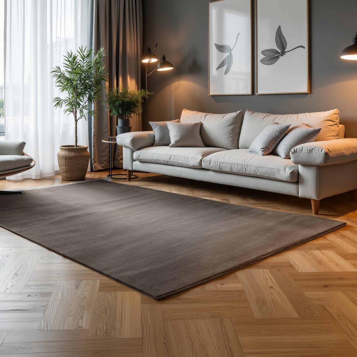 Tapis salon faux uni, poils ras, design épuré, orqo, confort