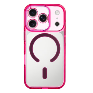 Custodia trasparente con fotocamera coperta e bordi fucsia. Magsafe per iPhone 17 Pro.