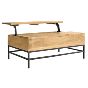 Table basse relevable industrielle bois manguier massif et métal noir L110 cm YPSTER