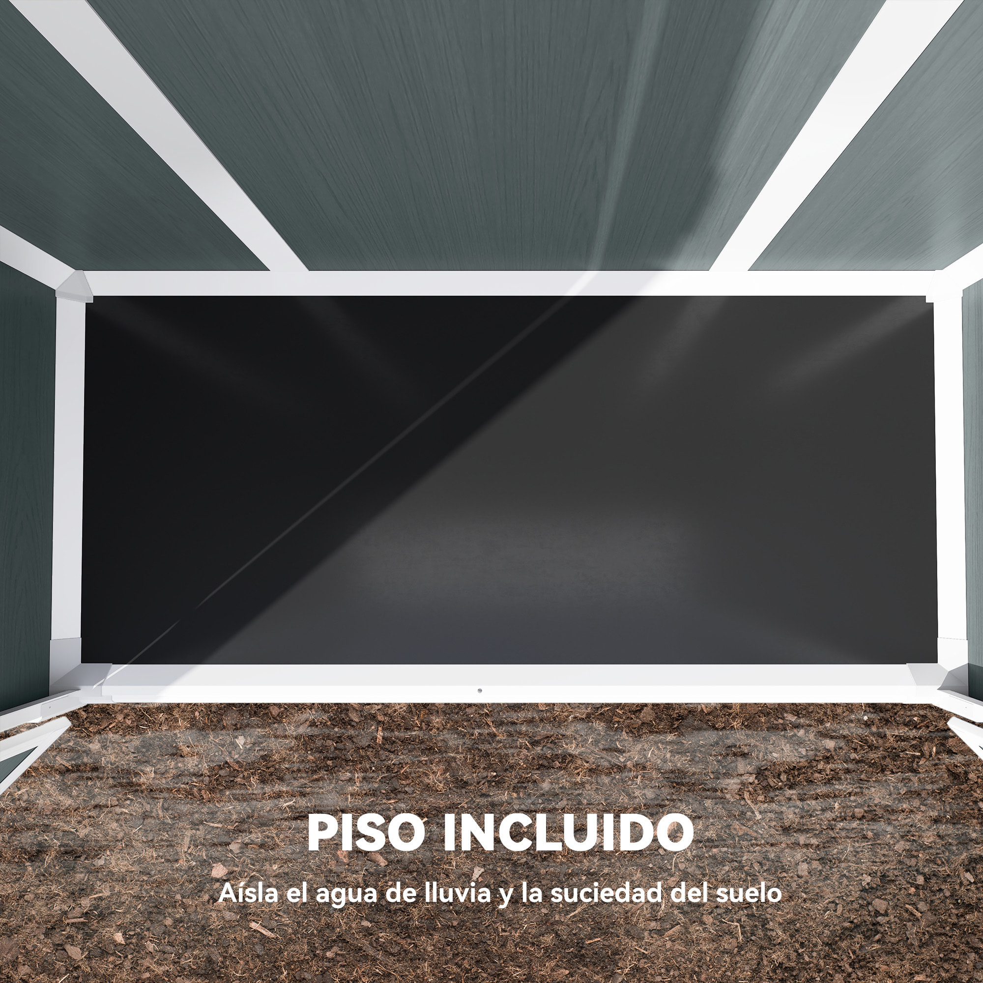 Caseta de Jardín Exterior, 0,81 m², 134x68,5x170 cm, Cobertizo de Jardín Exterior de Plástico con Suelo, 2 Estantes Plegables, Puertas Dobles con Pestillo para Almacenaje Herramientas, Gris