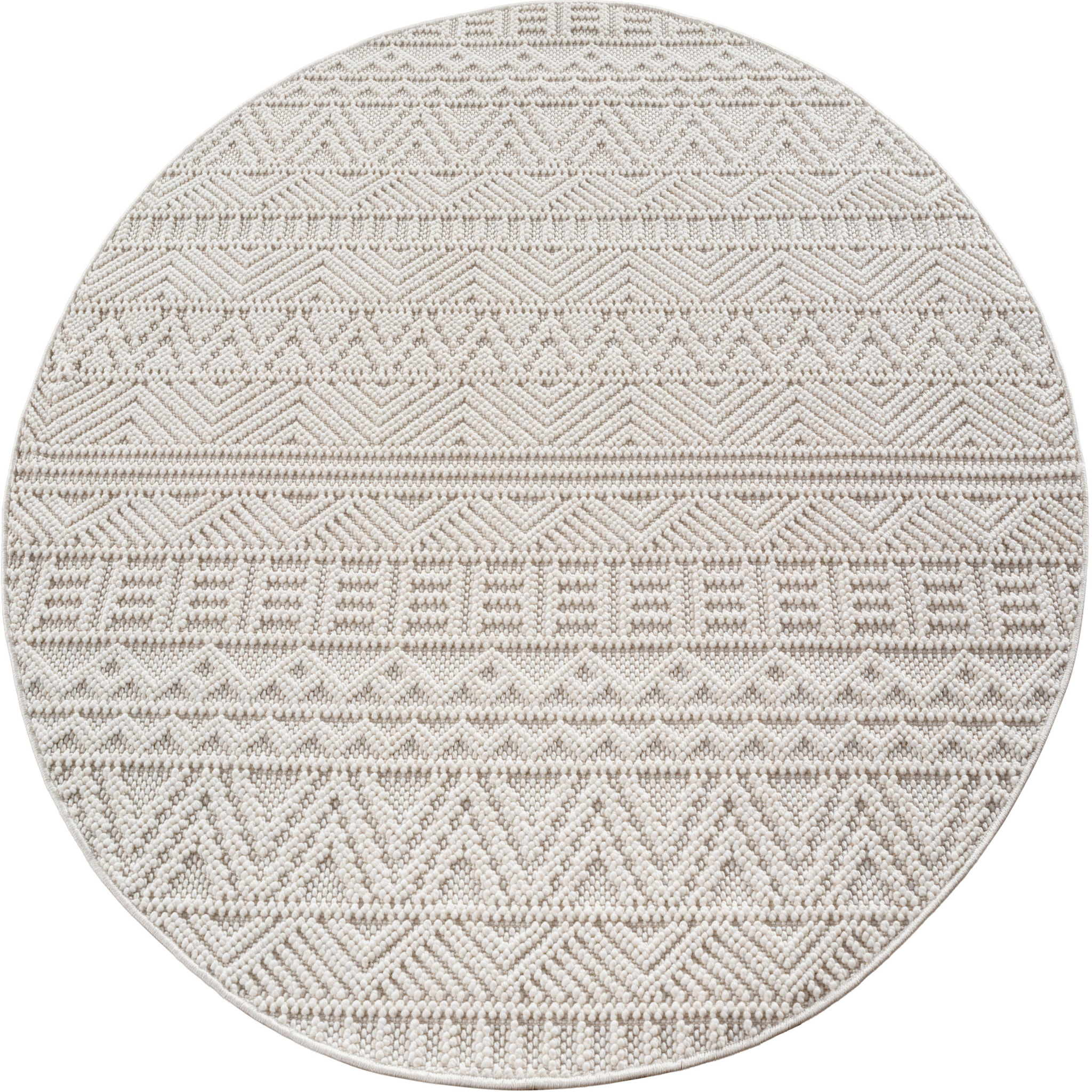 HELIX - Tapis moderne rond effet laine bouclé à motif berbère en relief crème
