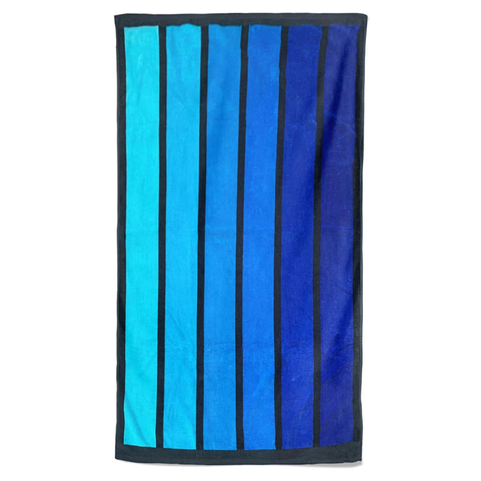 Serviette de plage éponge velours Jacquard Bleu 100x175 470g/m² - Happy Blue
