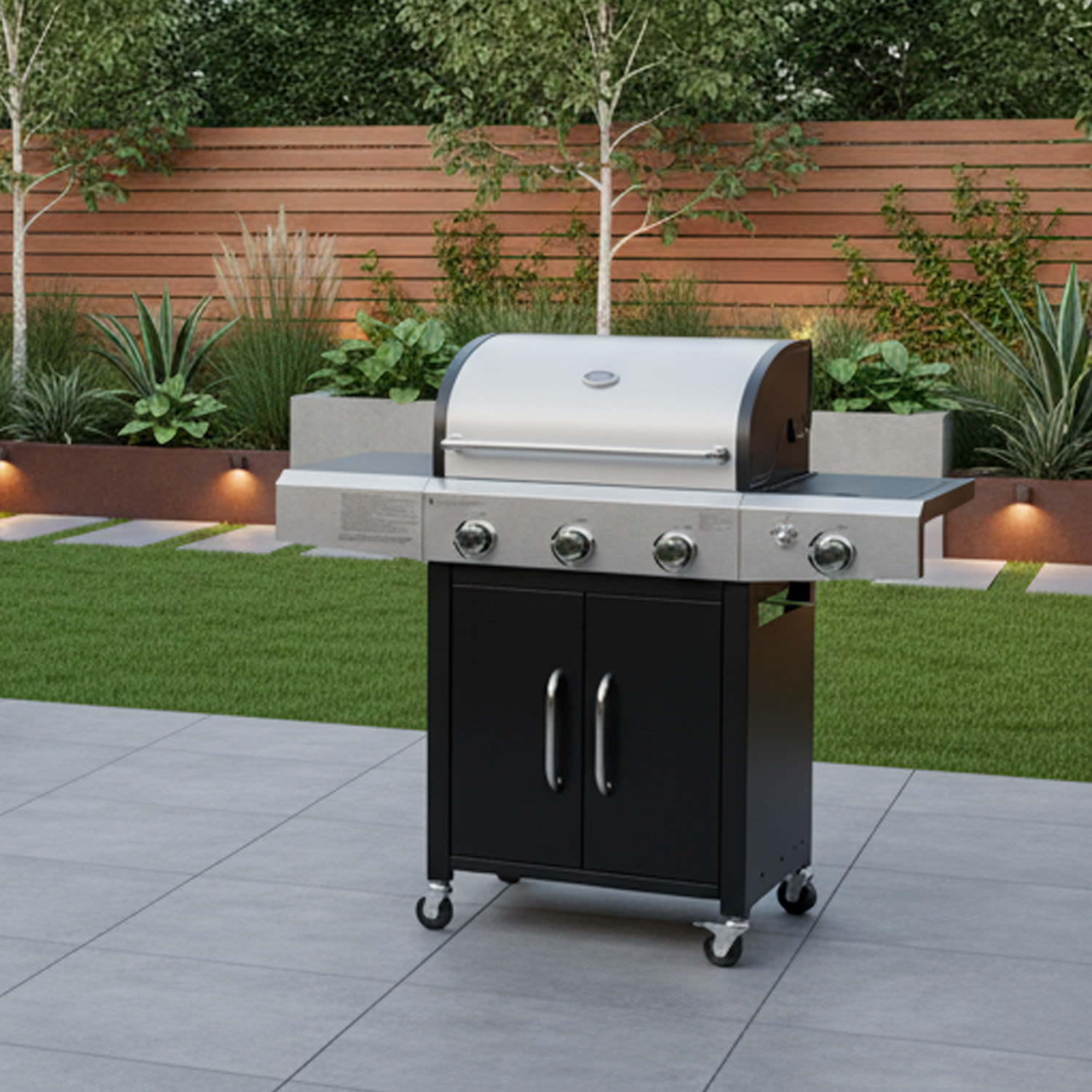Barbecue a Gas Professionale XXL Da 13 kW con 5 Bruciatori in Acciaio Inox Fuoco Laterale Termometro Griglia Di Cottura 65x42 Cm 135×50×120 Cm Nero
