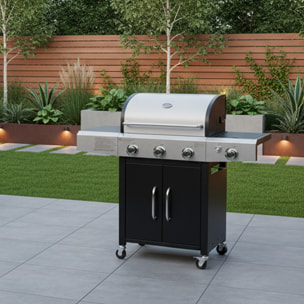 Barbecue a Gas Professionale XXL Da 13 kW con 5 Bruciatori in Acciaio Inox Fuoco Laterale Termometro Griglia Di Cottura 65x42 Cm 135×50×120 Cm Nero