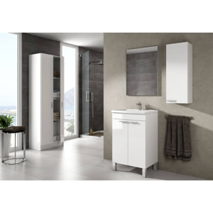 Mobile sottolavabo Naperville, Mobiletto per bagno, Armadio a 2 ante con specchio, lavabo non incluso, cm 50x40h80, Bianco