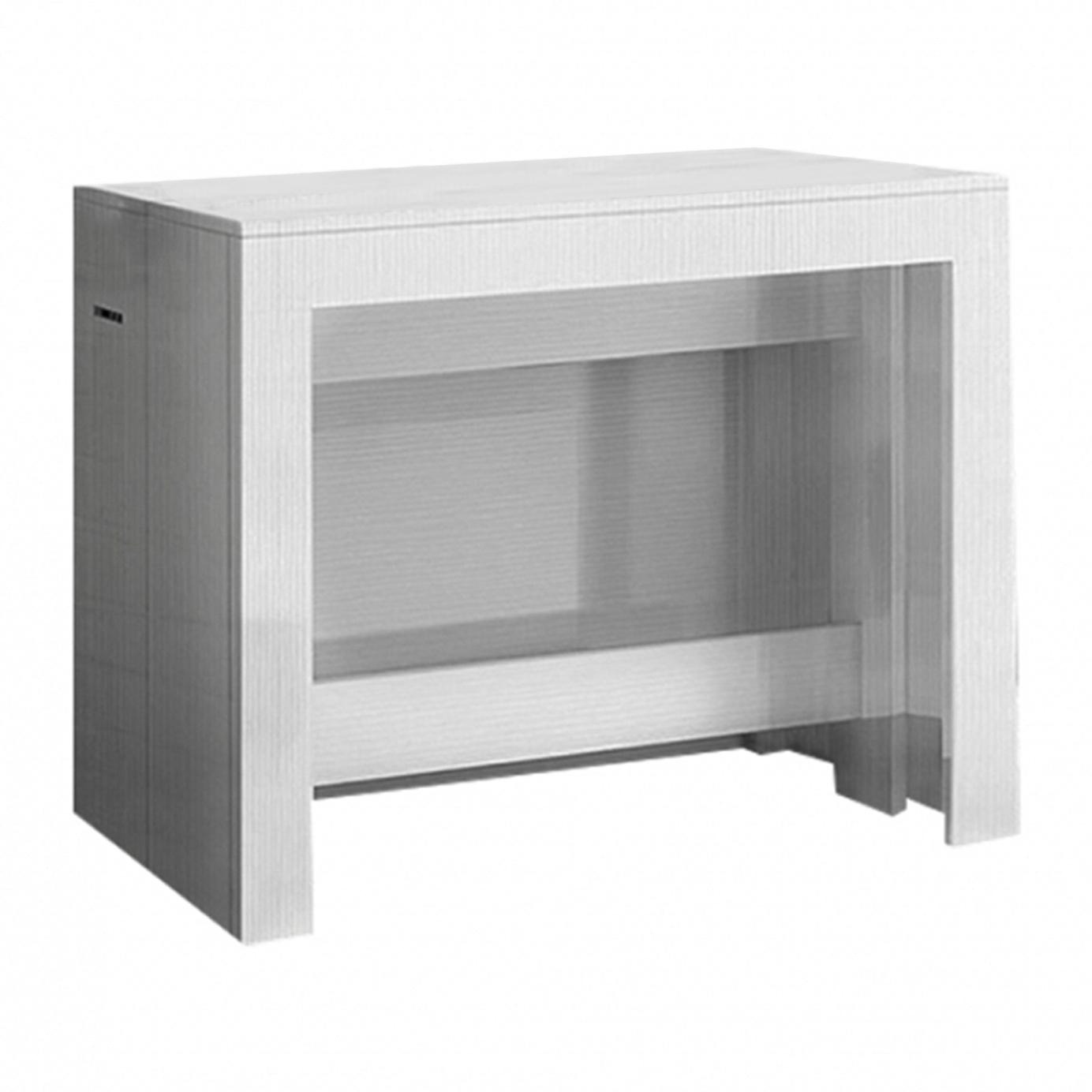 Tavolo da pranzo moderno, Made in Italy, Consolle allungabile fino a 12 posti, con portallunghe, cm 51x90h77 ( fino a 300 cm) colore Bianco lucido Larice