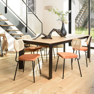 AGATHE - Lot de 2 chaises métal noir assise velours orange ambré dossier rotin
