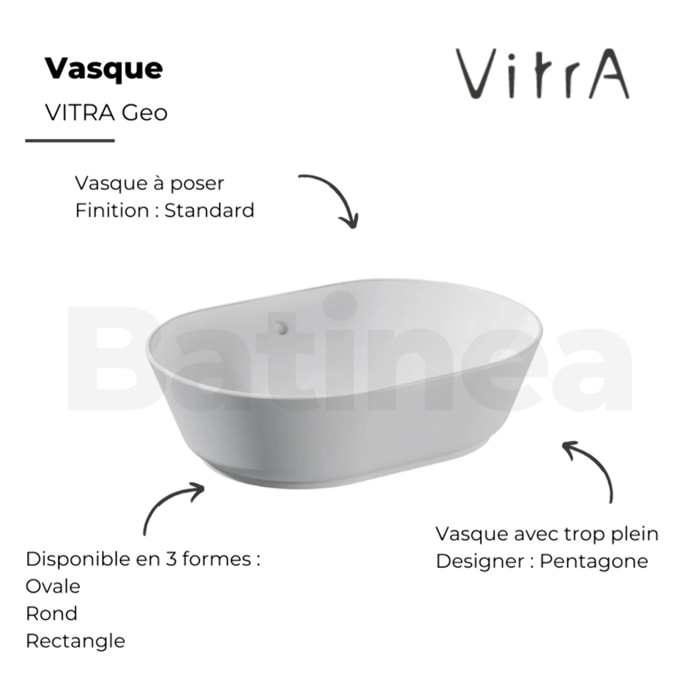 Vasque à poser VITRA Geo avec trop-plein blanc