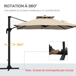 Parasol déporté carré 3 x 3 m – Rotatif 360° – Manivelle