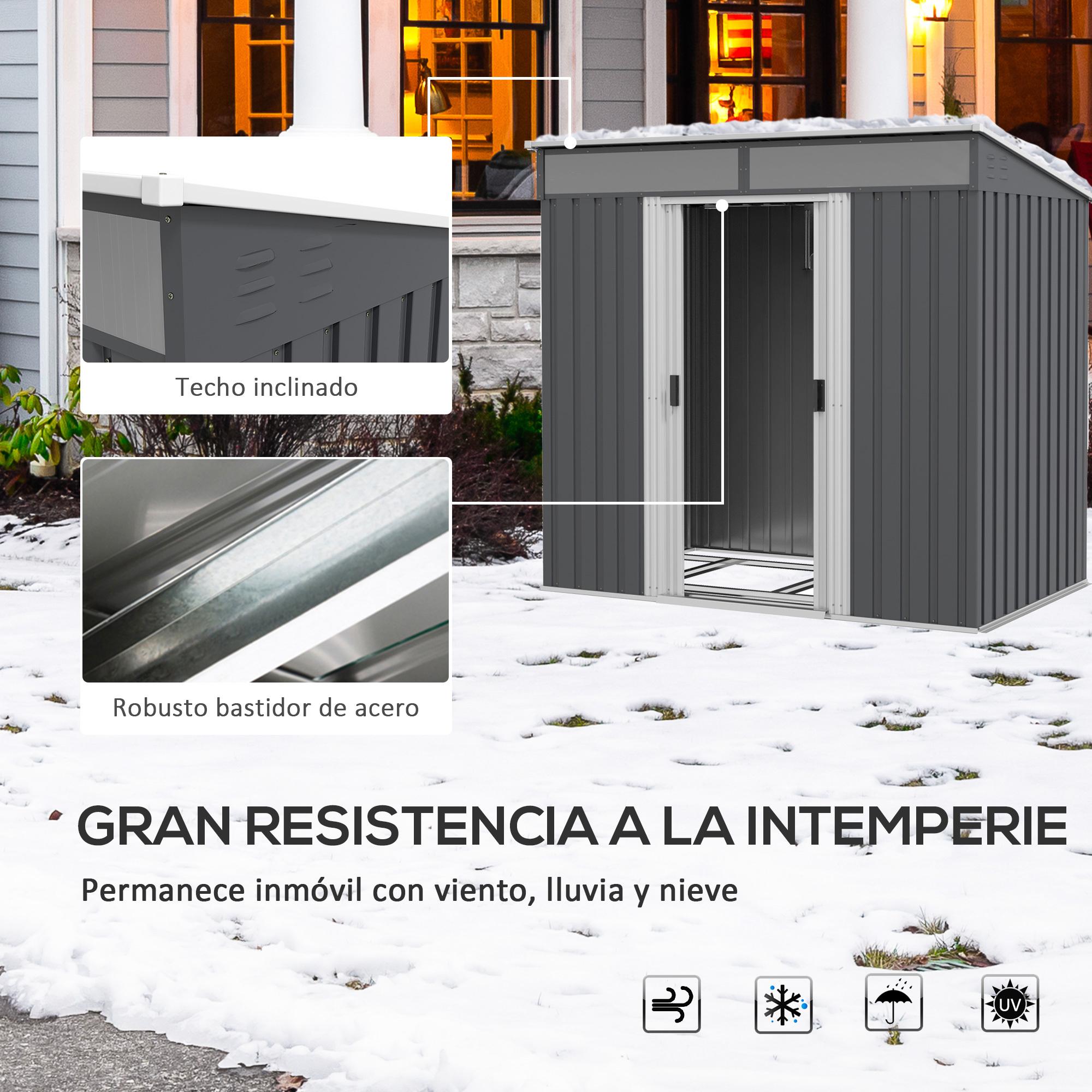 Caseta de Jardín 2 m² 195x122x181,5 cm Cobertizo Exterior Metálico con Base Puerta Corredera 2 Ventanas y Anti-UV para Almacenar Herramientas en Terraza Patio Gris Oscuro