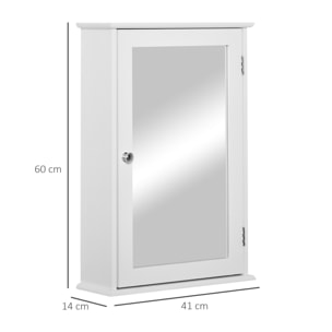 Armario de Baño con Espejo Armario con Espejo para Baño con 1 Estente de Almacenamiento Mueble para Baño Estilo Moderno 41x14x60 cm Blanco