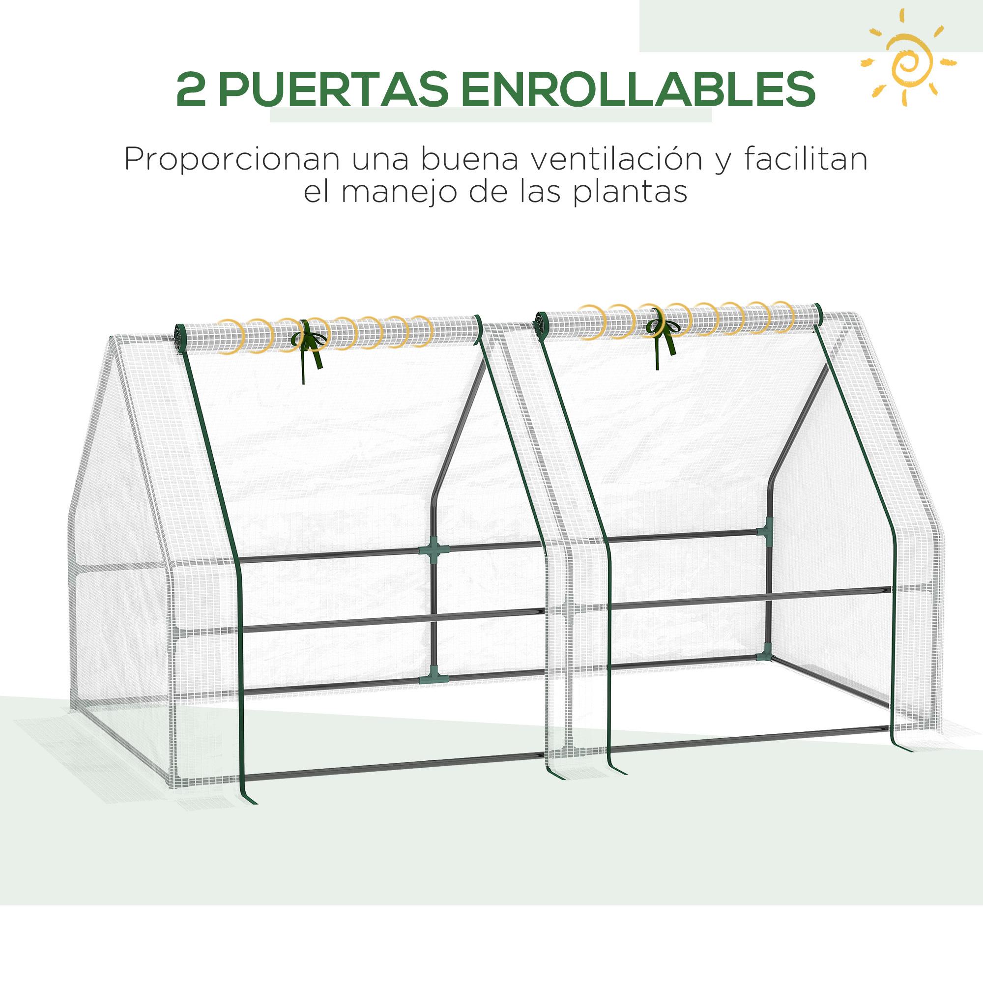 Mini Invernadero de Jardín Terraza 180x90x90 cm Tipo Caseta Tubo de Acero con 2 Ventanas Enrollables Vivero Casero para Cultivo Plantas Verduras Blanco