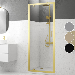 Porte de douche Pivotante 80x200cm - Profilés Or Doré Brossé - Verre Trempé 6mm - GOLDY CRUSH