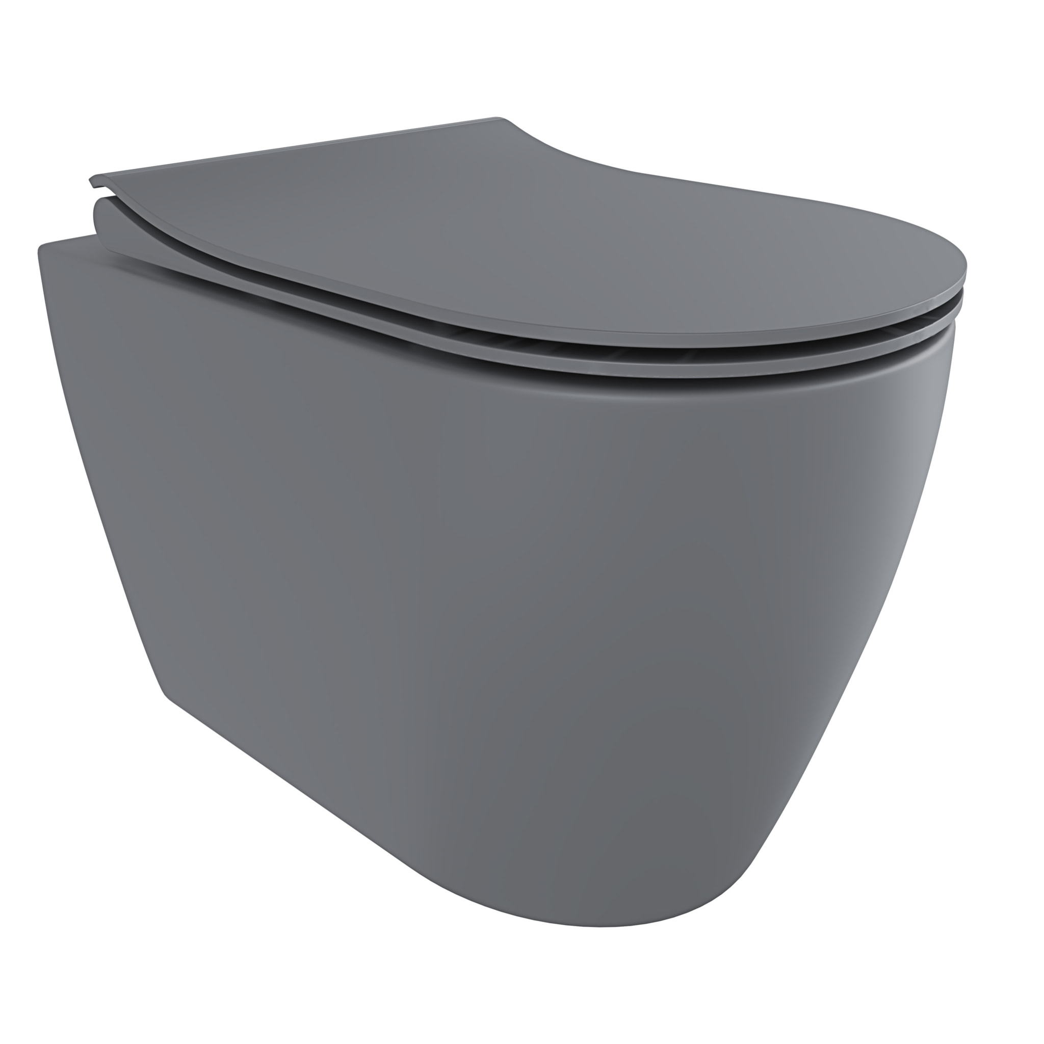 Coppia Sanitari Filomuro Filo Muro Filo Parete Vaso WC E Bidet Design Moderno In Ceramica Con Copriwater Chiusura Soft Close Rallentata Grigio Opaco