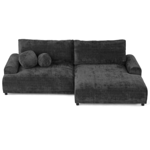Nelly - canapé d'angle droit 4 places convertible avec coffre en velours texturé - Gris Anthracite
