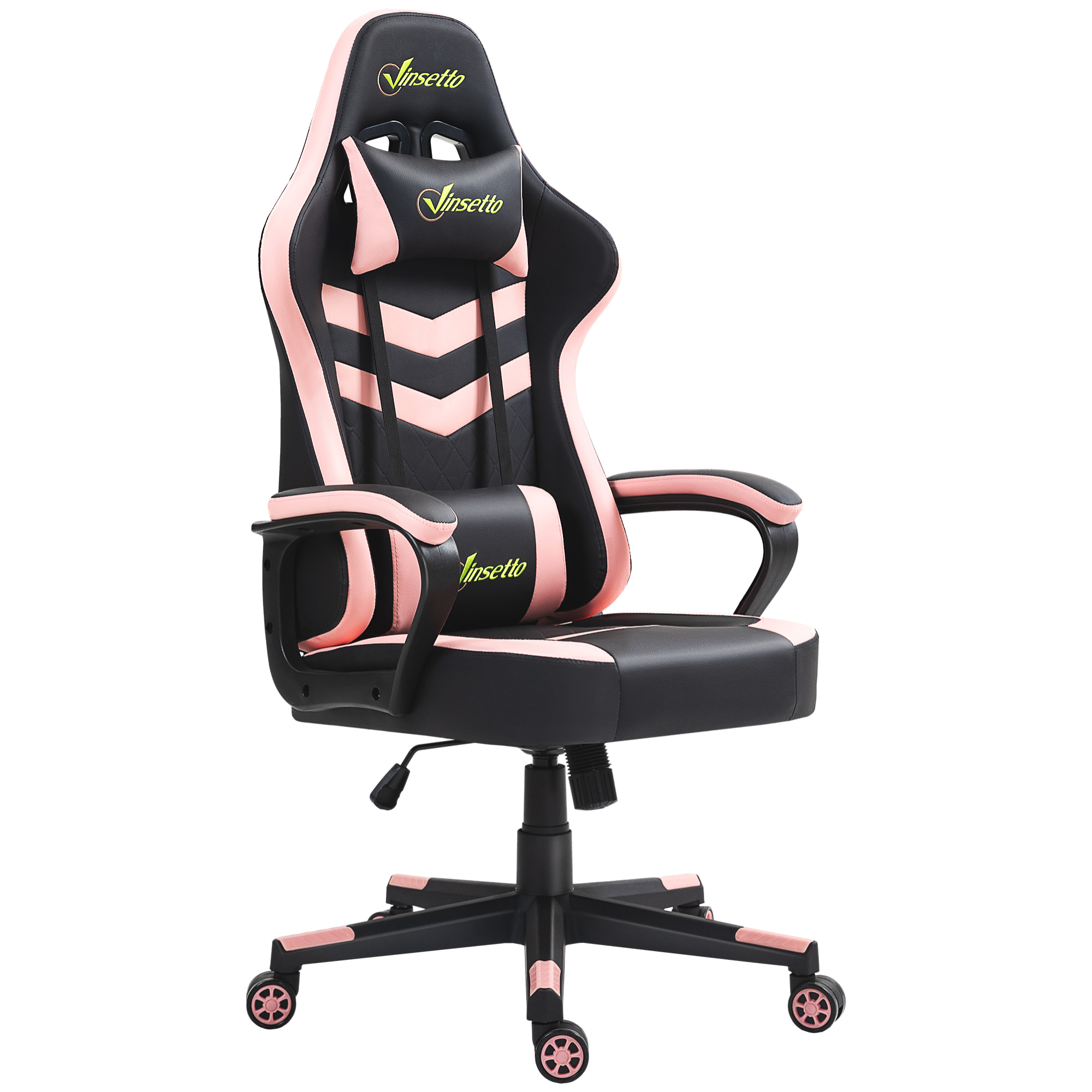 Silla Gaming Silla Gamer Basculante con Altura Ajustable Giratoria Reposacabezas y Lumbar Desmontable Silla de Oficina Estudio Rosa